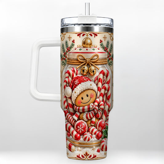 Gingerbread Candy Jar Tumbler 40oz, Christmas Stainless Steel Travel Cup