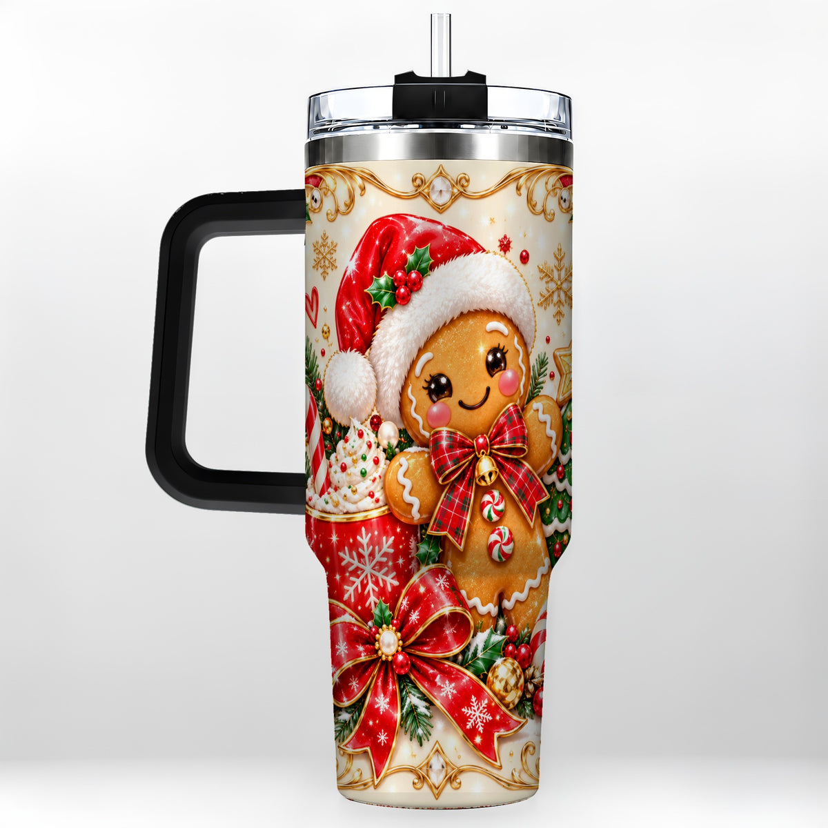 #pl[40oz|Black] Gingerbread Girl Tumbler 40oz, Christmas Stainless Steel Travel Cup