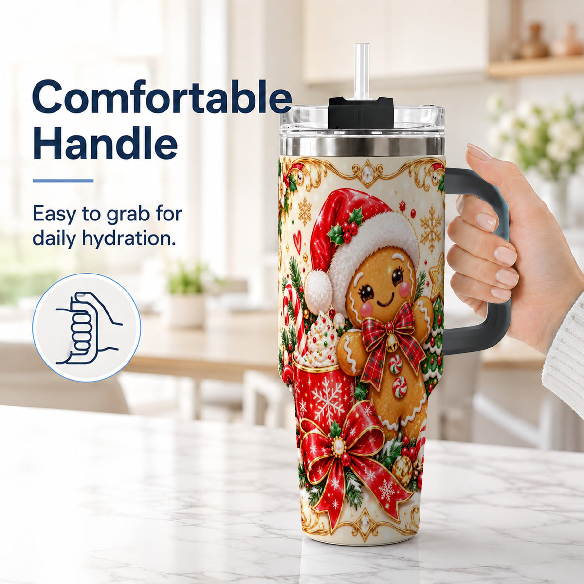 #pl[40oz|Black] Gingerbread Girl Tumbler 40oz, Christmas Stainless Steel Travel Cup