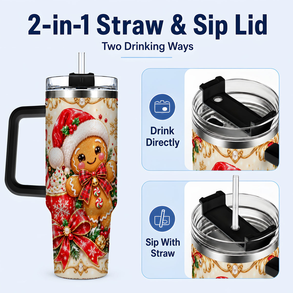 #pl[40oz|Black] Gingerbread Girl Tumbler 40oz, Christmas Stainless Steel Travel Cup