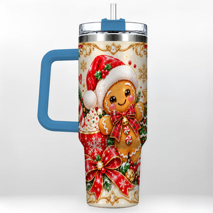 #pl[40oz|Blue] Gingerbread Girl Tumbler 40oz, Christmas Stainless Steel Travel Cup