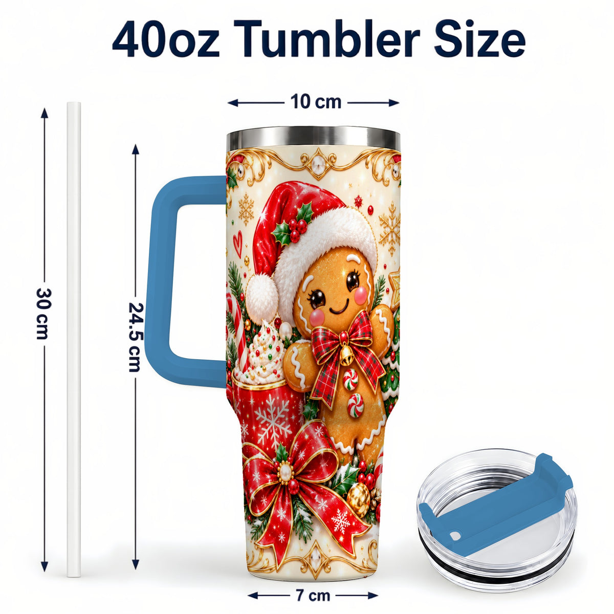 #pl[40oz|Blue] Gingerbread Girl Tumbler 40oz, Christmas Stainless Steel Travel Cup