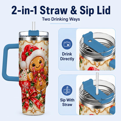 #pl[40oz|Blue] Gingerbread Girl Tumbler 40oz, Christmas Stainless Steel Travel Cup