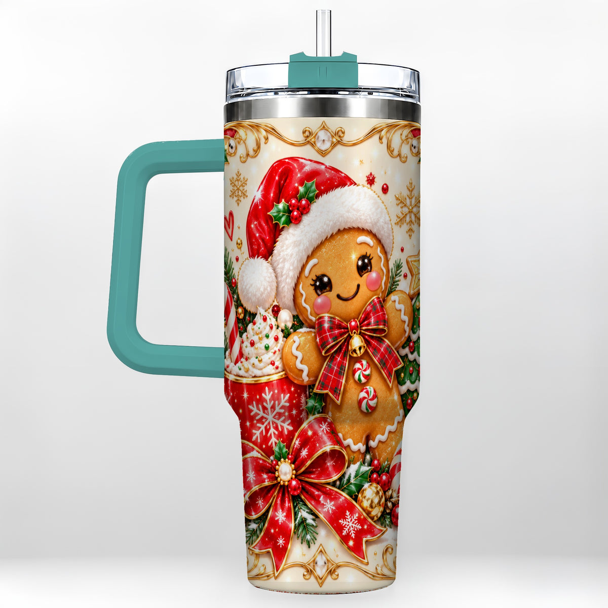#pl[40oz|Green] Gingerbread Girl Tumbler 40oz, Christmas Stainless Steel Travel Cup