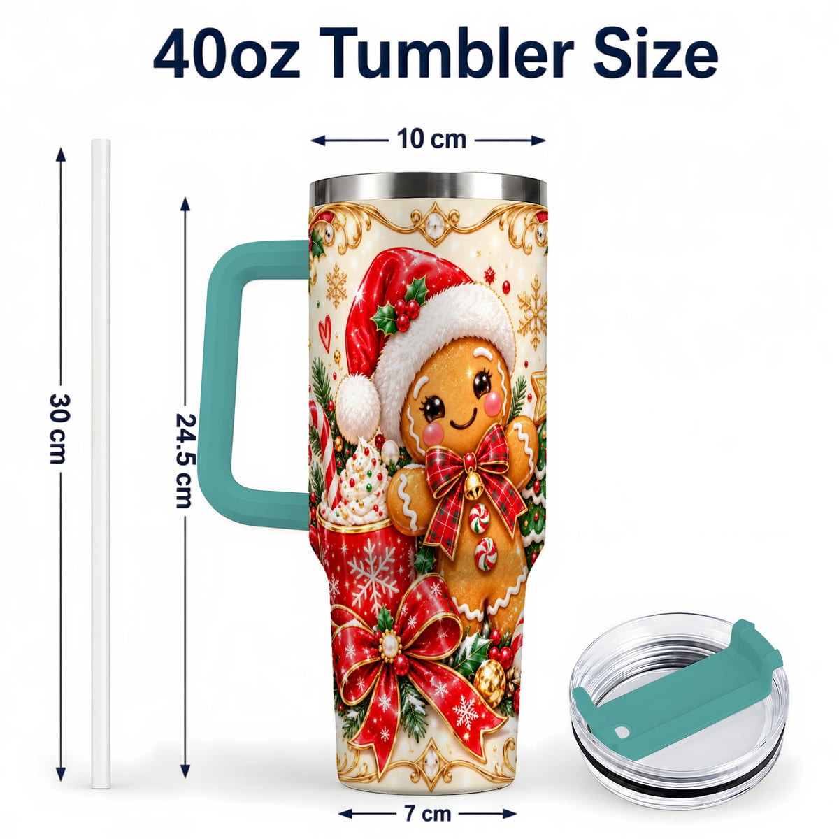 #pl[40oz|Green] Gingerbread Girl Tumbler 40oz, Christmas Stainless Steel Travel Cup