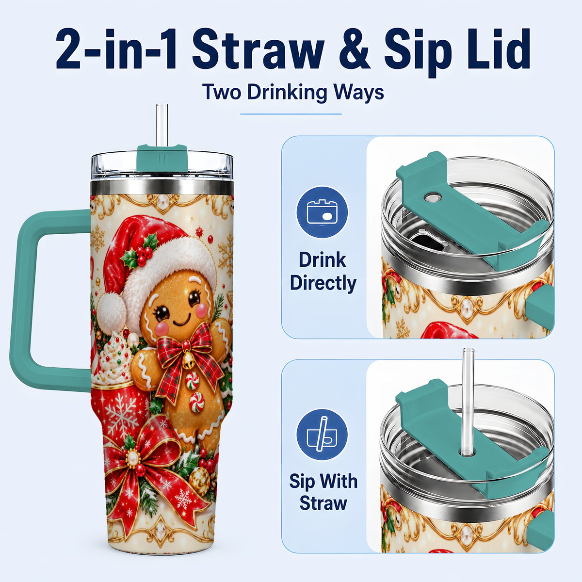 #pl[40oz|Green] Gingerbread Girl Tumbler 40oz, Christmas Stainless Steel Travel Cup