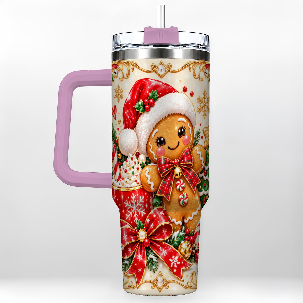 #pl[40oz|Pink] Gingerbread Girl Tumbler 40oz, Christmas Stainless Steel Travel Cup