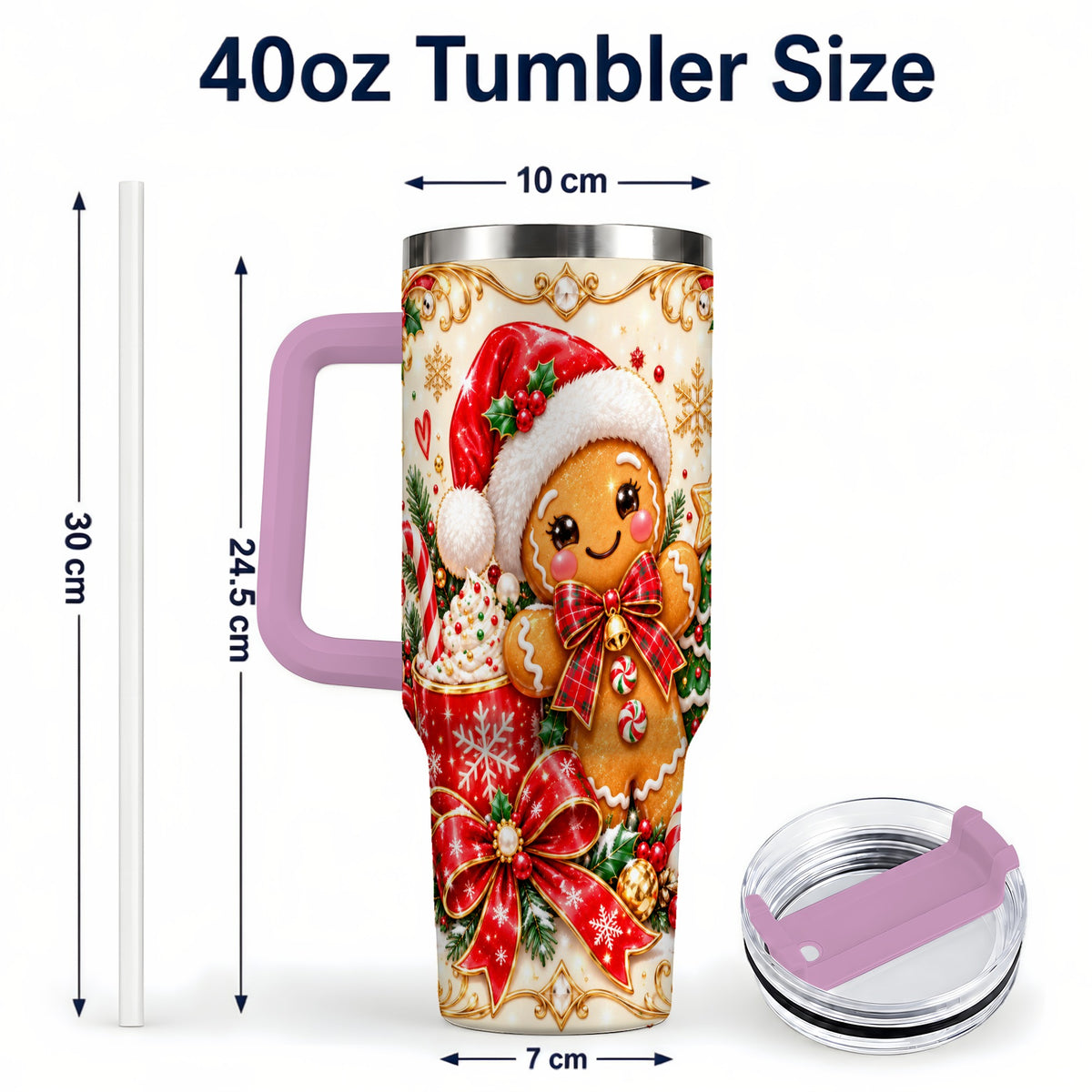 #pl[40oz|Pink] Gingerbread Girl Tumbler 40oz, Christmas Stainless Steel Travel Cup