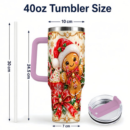 #pl[40oz|Pink] Gingerbread Girl Tumbler 40oz, Christmas Stainless Steel Travel Cup