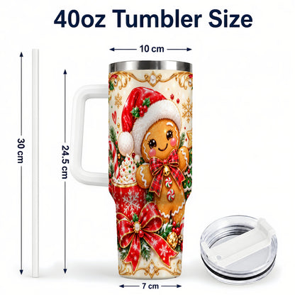 #pl[40oz|White] Gingerbread Girl Tumbler 40oz, Christmas Stainless Steel Travel Cup