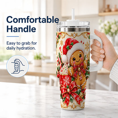 #pl[40oz|White] Gingerbread Girl Tumbler 40oz, Christmas Stainless Steel Travel Cup
