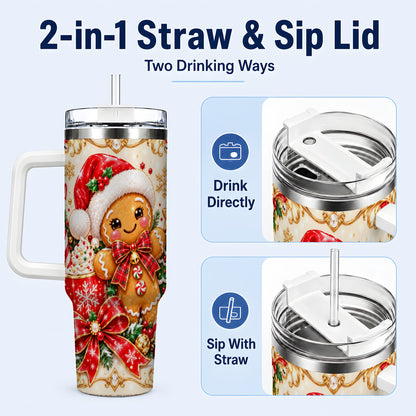 #pl[40oz|White] Gingerbread Girl Tumbler 40oz, Christmas Stainless Steel Travel Cup