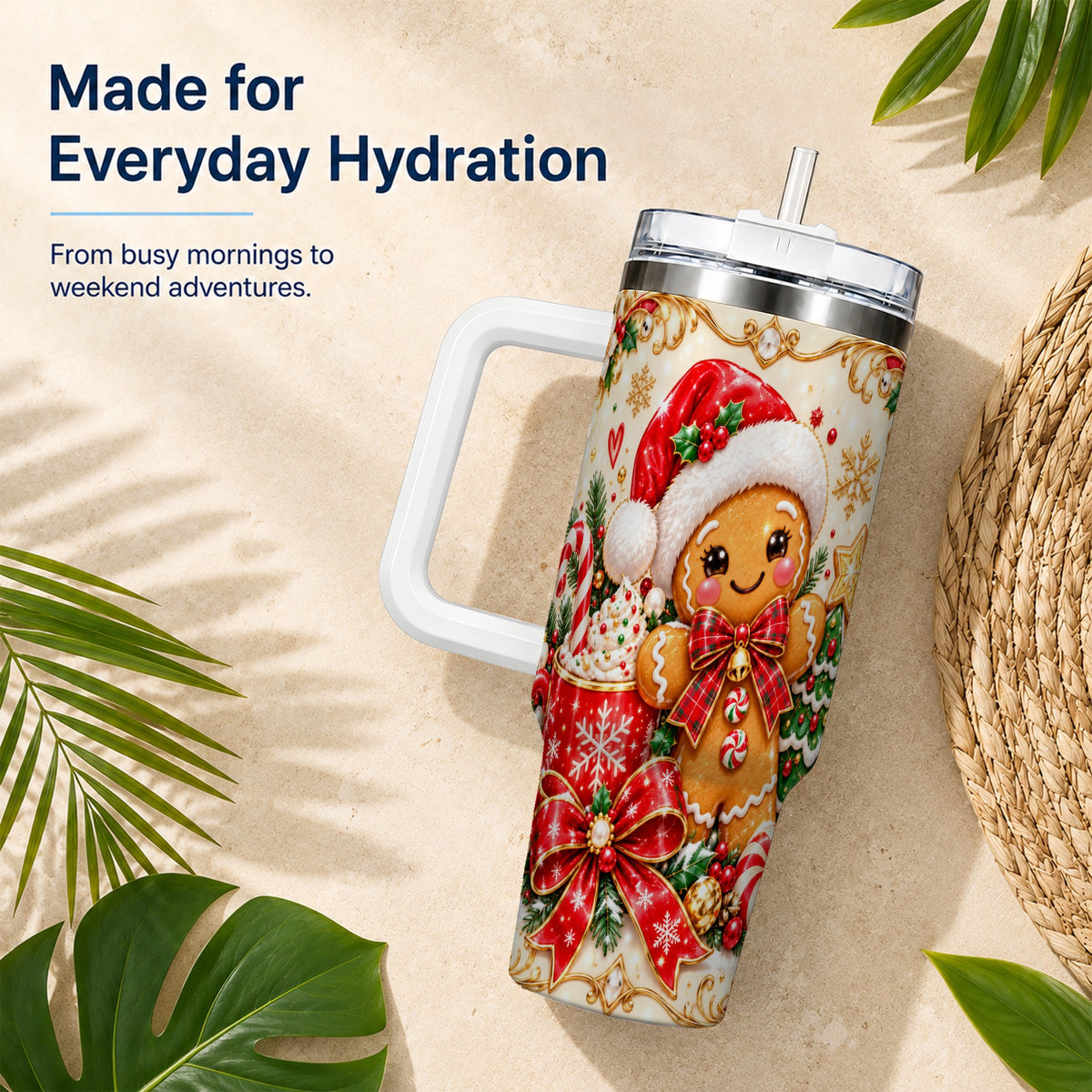 Gingerbread Girl Tumbler 40oz, Christmas Stainless Steel Travel Cup