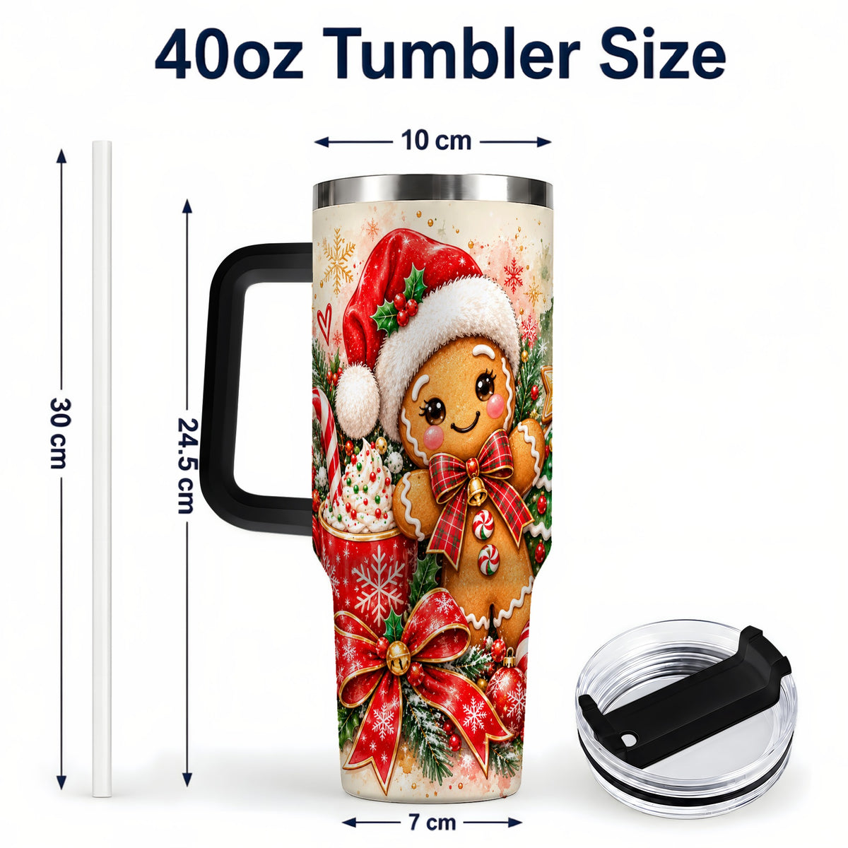 #pl[40oz|Black] Gingerbread Christmas 40oz Tumbler, Holiday Tumbler with Handle