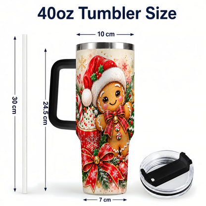 #pl[40oz|Black] Gingerbread Christmas 40oz Tumbler, Holiday Tumbler with Handle