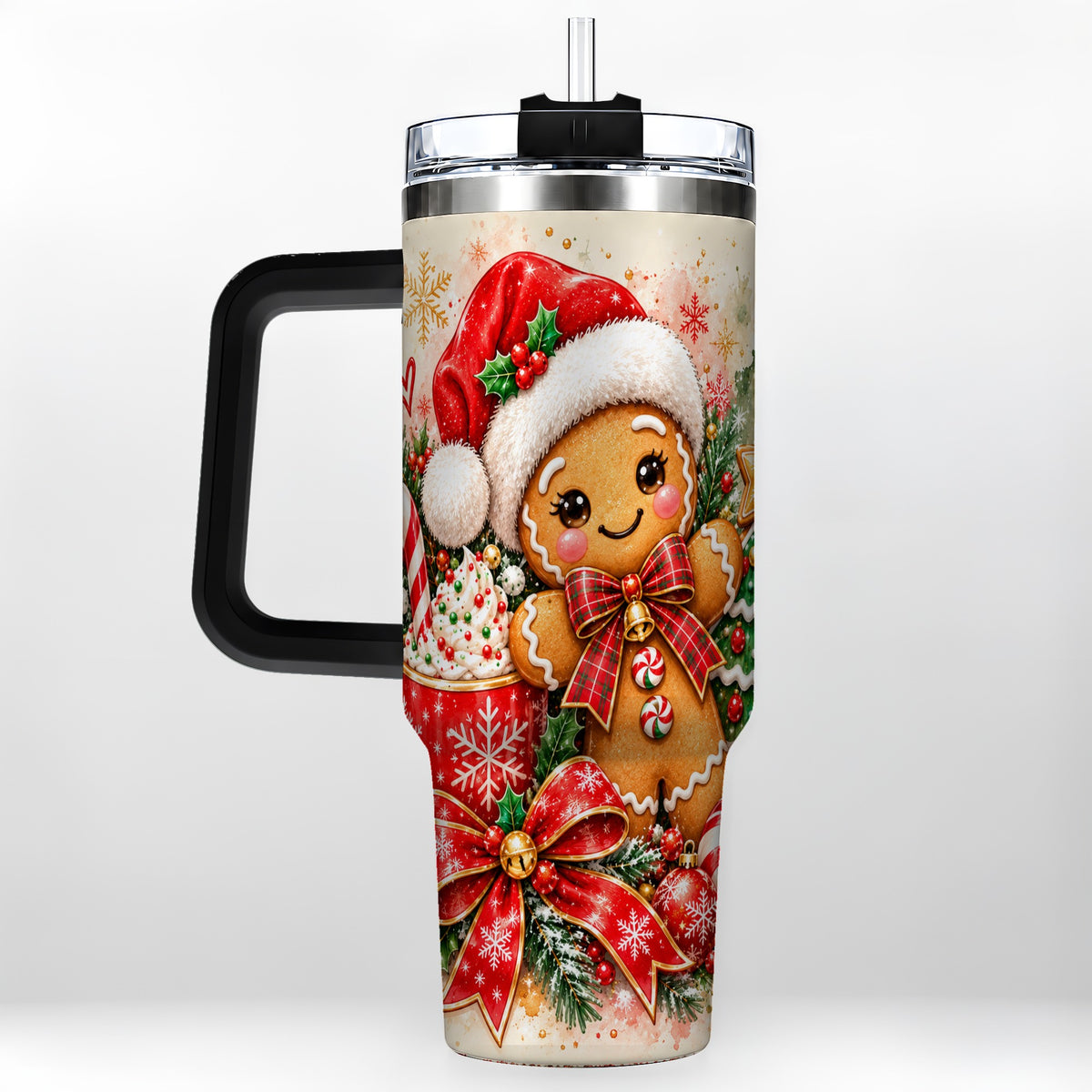 #pl[40oz|Black] Gingerbread Christmas 40oz Tumbler, Holiday Tumbler with Handle