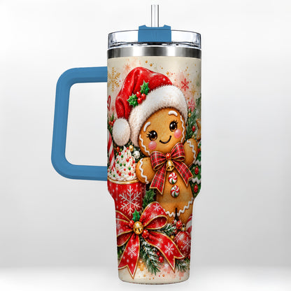 #pl[40oz|Blue] Gingerbread Christmas 40oz Tumbler, Holiday Tumbler with Handle