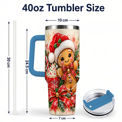 #pl[40oz|Blue] Gingerbread Christmas 40oz Tumbler, Holiday Tumbler with Handle