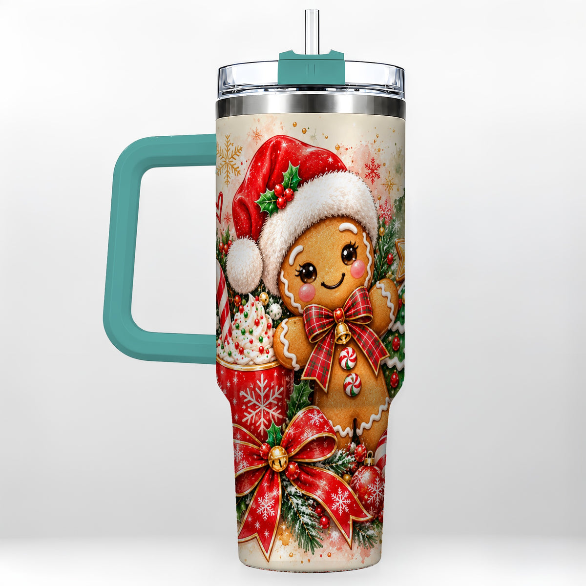 #pl[40oz|Green] Gingerbread Christmas 40oz Tumbler, Holiday Tumbler with Handle