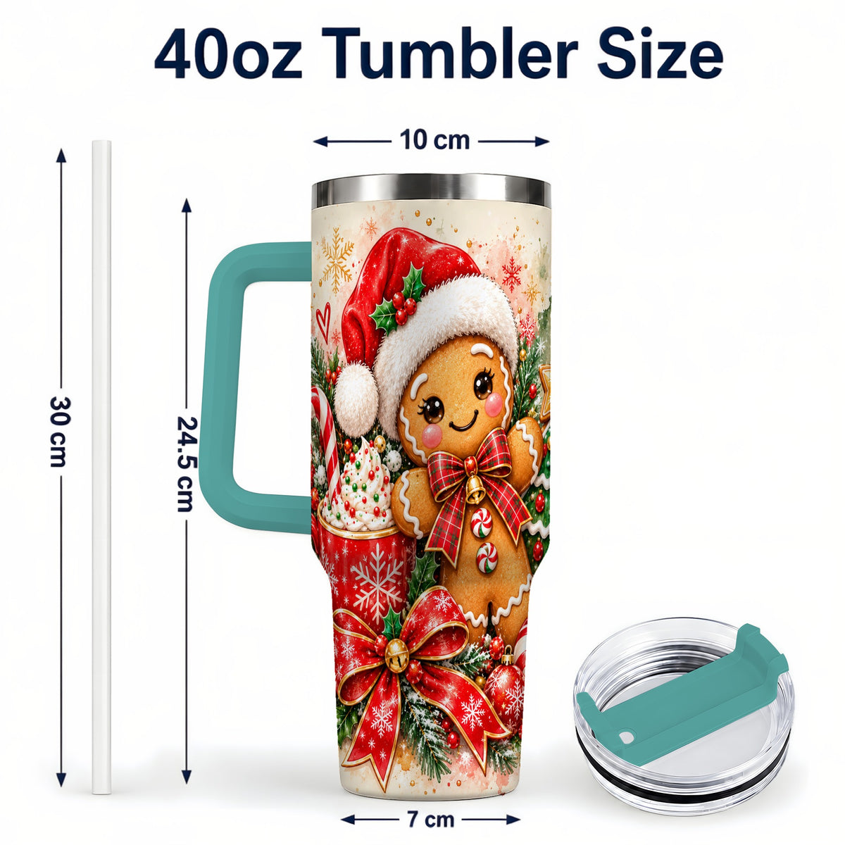 #pl[40oz|Green] Gingerbread Christmas 40oz Tumbler, Holiday Tumbler with Handle