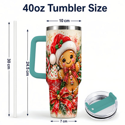 #pl[40oz|Green] Gingerbread Christmas 40oz Tumbler, Holiday Tumbler with Handle