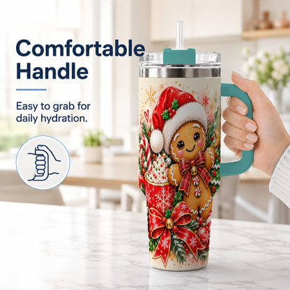 #pl[40oz|Green] Gingerbread Christmas 40oz Tumbler, Holiday Tumbler with Handle