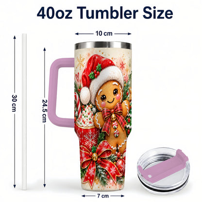 #pl[40oz|Pink] Gingerbread Christmas 40oz Tumbler, Holiday Tumbler with Handle