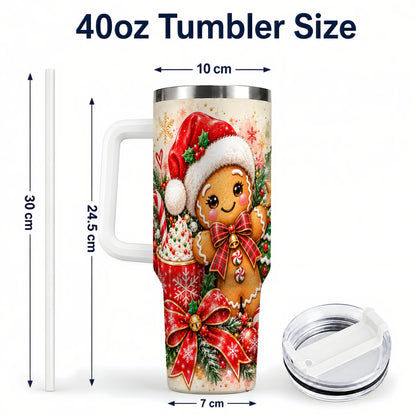 #pl[40oz|White] Gingerbread Christmas 40oz Tumbler, Holiday Tumbler with Handle