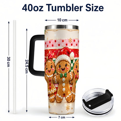 #pl[40oz|Black] Gingerbread Family 40oz Tumbler, Christmas Tumbler with Handle
