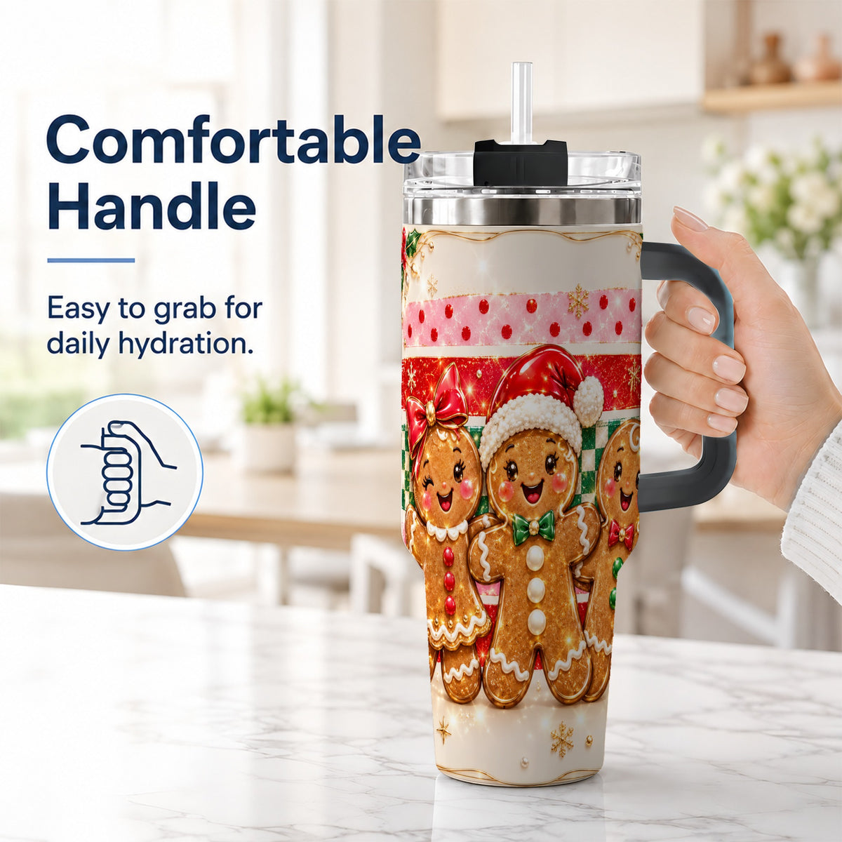 #pl[40oz|Black] Gingerbread Family 40oz Tumbler, Christmas Tumbler with Handle
