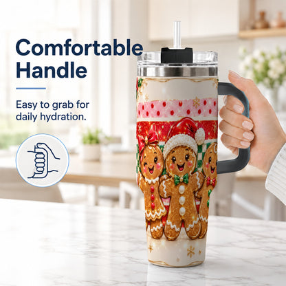 #pl[40oz|Black] Gingerbread Family 40oz Tumbler, Christmas Tumbler with Handle