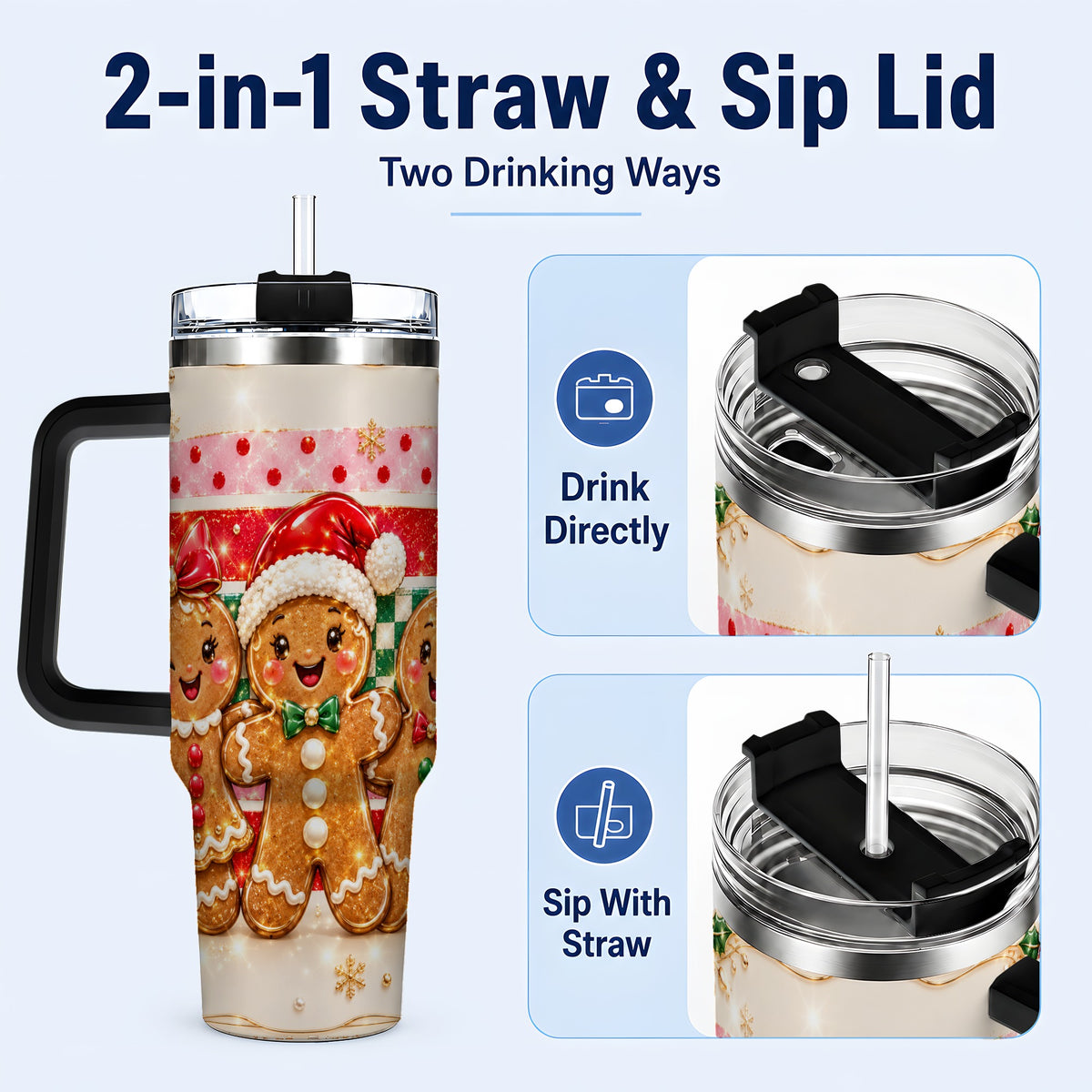 #pl[40oz|Black] Gingerbread Family 40oz Tumbler, Christmas Tumbler with Handle