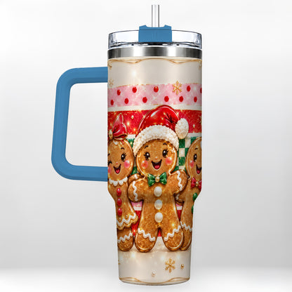 #pl[40oz|Blue] Gingerbread Family 40oz Tumbler, Christmas Tumbler with Handle