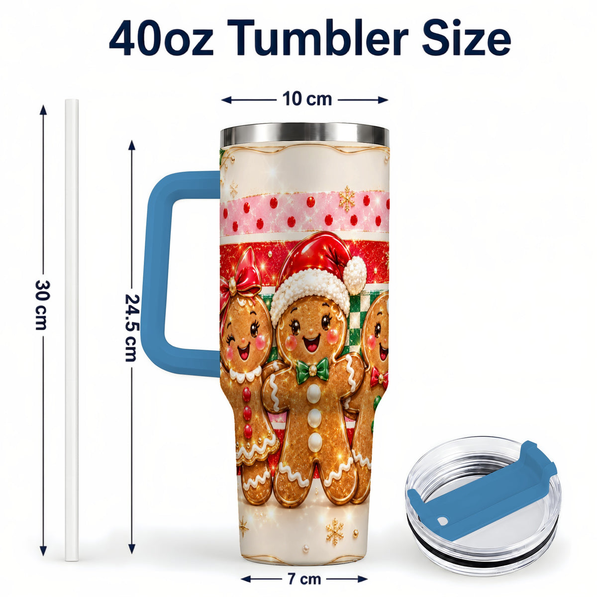 #pl[40oz|Blue] Gingerbread Family 40oz Tumbler, Christmas Tumbler with Handle