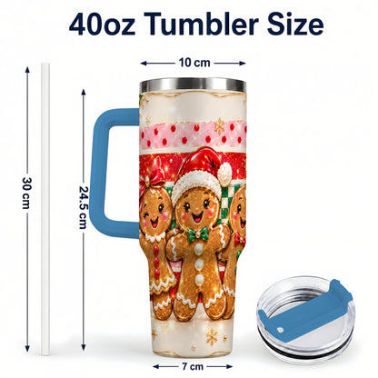 #pl[40oz|Blue] Gingerbread Family 40oz Tumbler, Christmas Tumbler with Handle