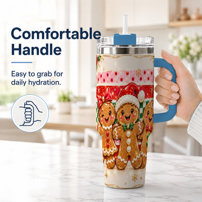 #pl[40oz|Blue] Gingerbread Family 40oz Tumbler, Christmas Tumbler with Handle