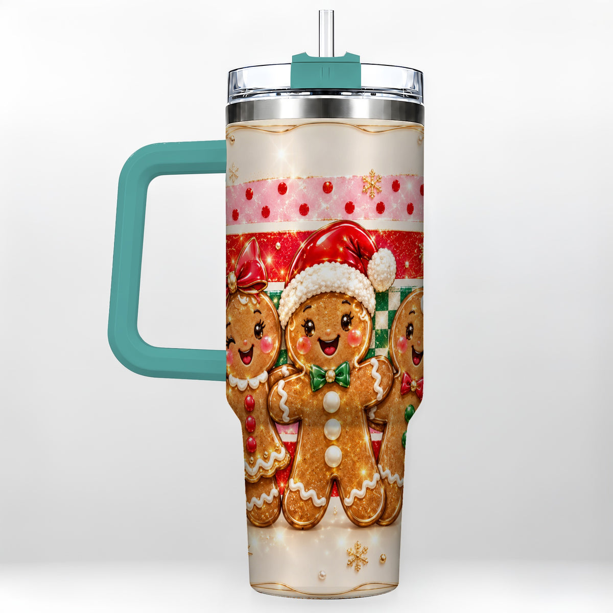 #pl[40oz|Green] Gingerbread Family 40oz Tumbler, Christmas Tumbler with Handle