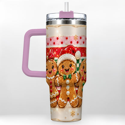 #pl[40oz|Pink] Gingerbread Family 40oz Tumbler, Christmas Tumbler with Handle
