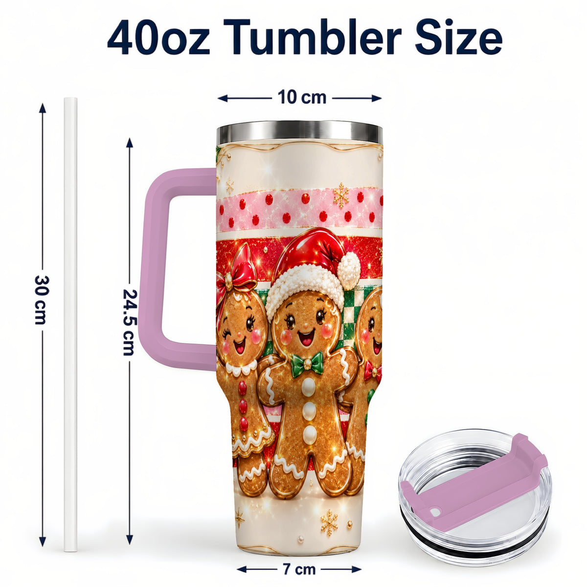 #pl[40oz|Pink] Gingerbread Family 40oz Tumbler, Christmas Tumbler with Handle