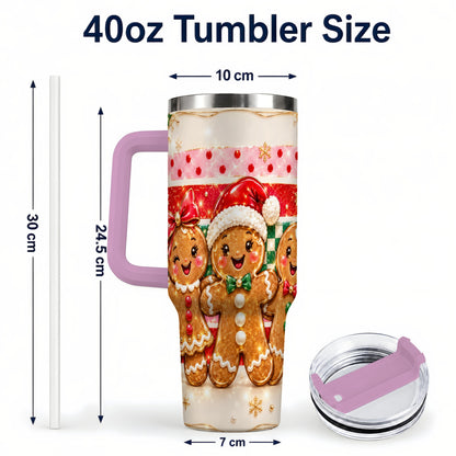 #pl[40oz|Pink] Gingerbread Family 40oz Tumbler, Christmas Tumbler with Handle