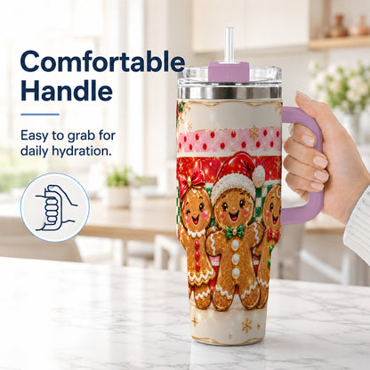 #pl[40oz|Pink] Gingerbread Family 40oz Tumbler, Christmas Tumbler with Handle