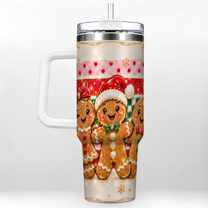 Gingerbread Family 40oz Tumbler, Christmas Tumbler with Handle