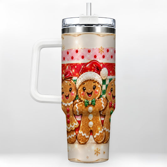 Gingerbread Family 40oz Tumbler, Christmas Tumbler with Handle