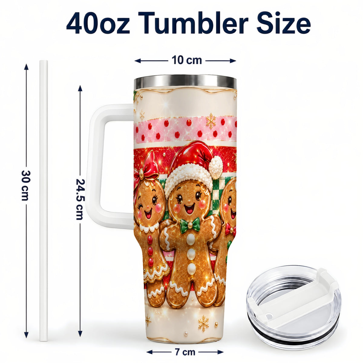 #pl[40oz|White] Gingerbread Family 40oz Tumbler, Christmas Tumbler with Handle