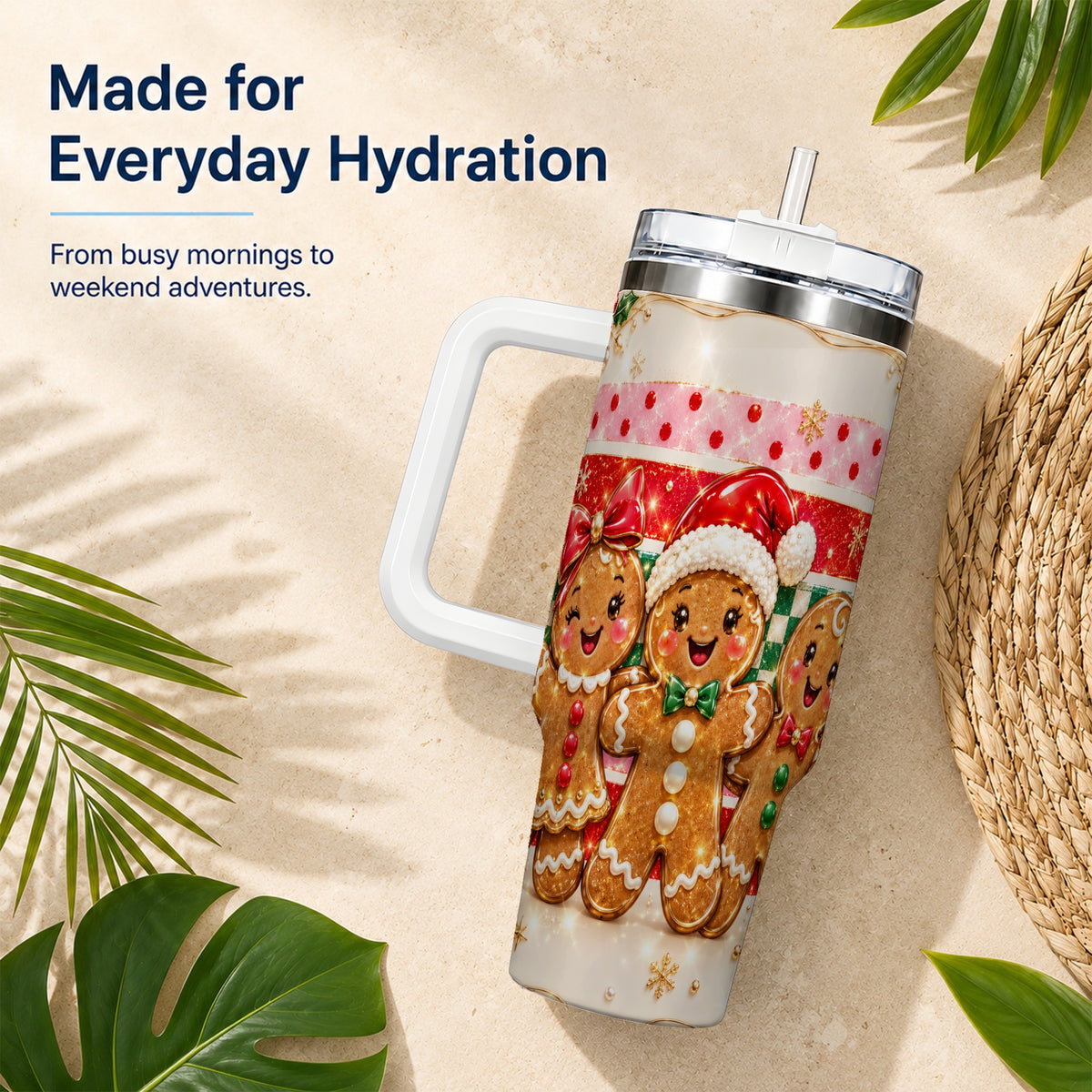 Gingerbread Family 40oz Tumbler, Christmas Tumbler with Handle