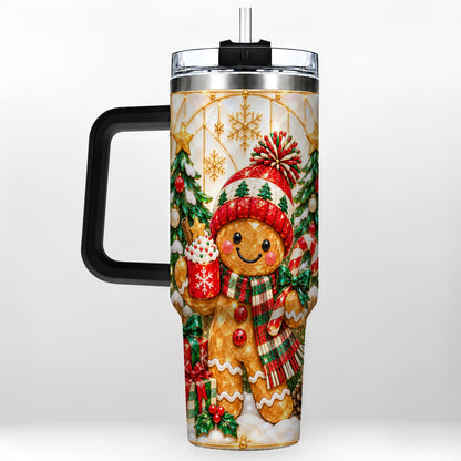 #pl[40oz|Black] Gingerbread Christmas 40oz Tumbler, Winter Tumbler with Handle