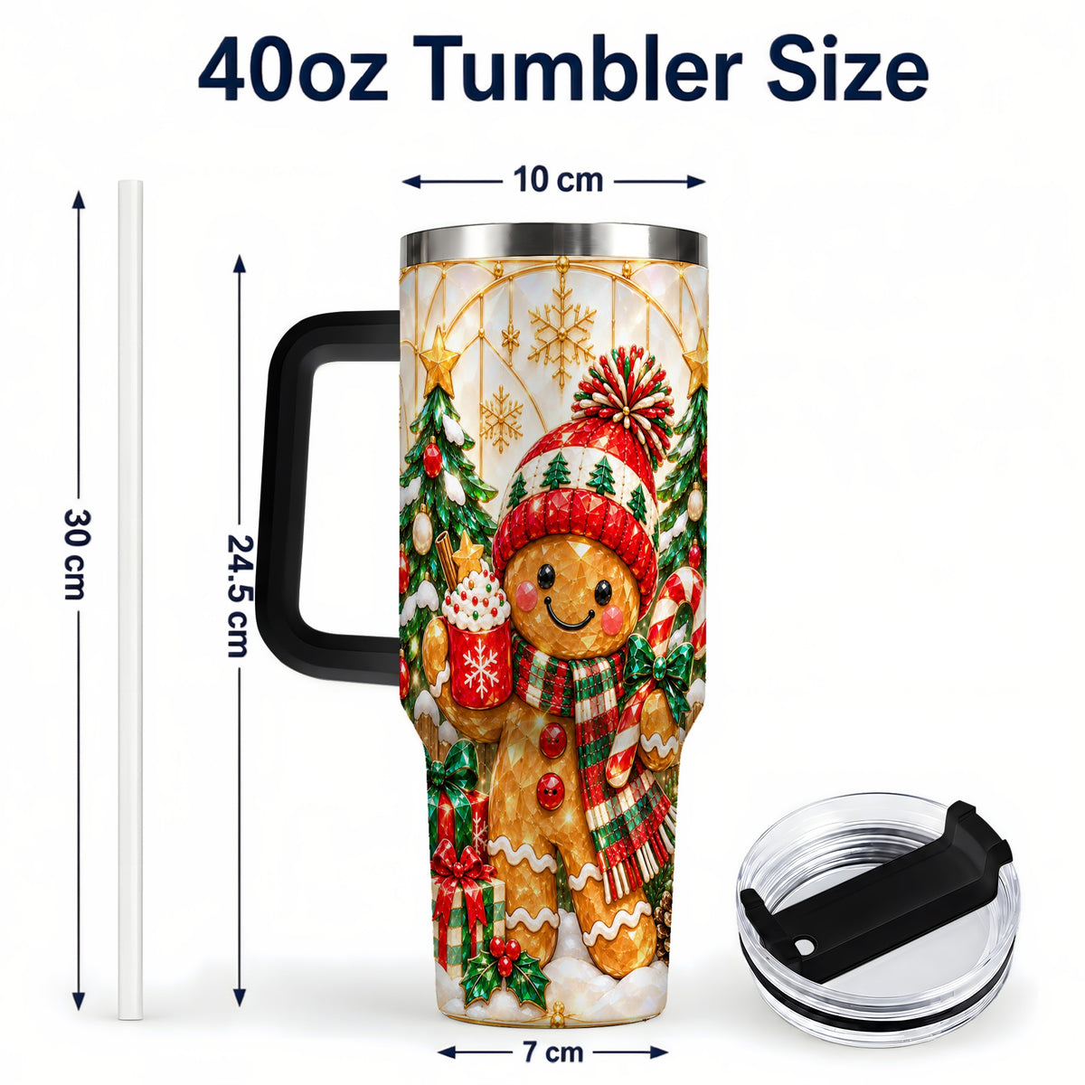 #pl[40oz|Black] Gingerbread Christmas 40oz Tumbler, Winter Tumbler with Handle