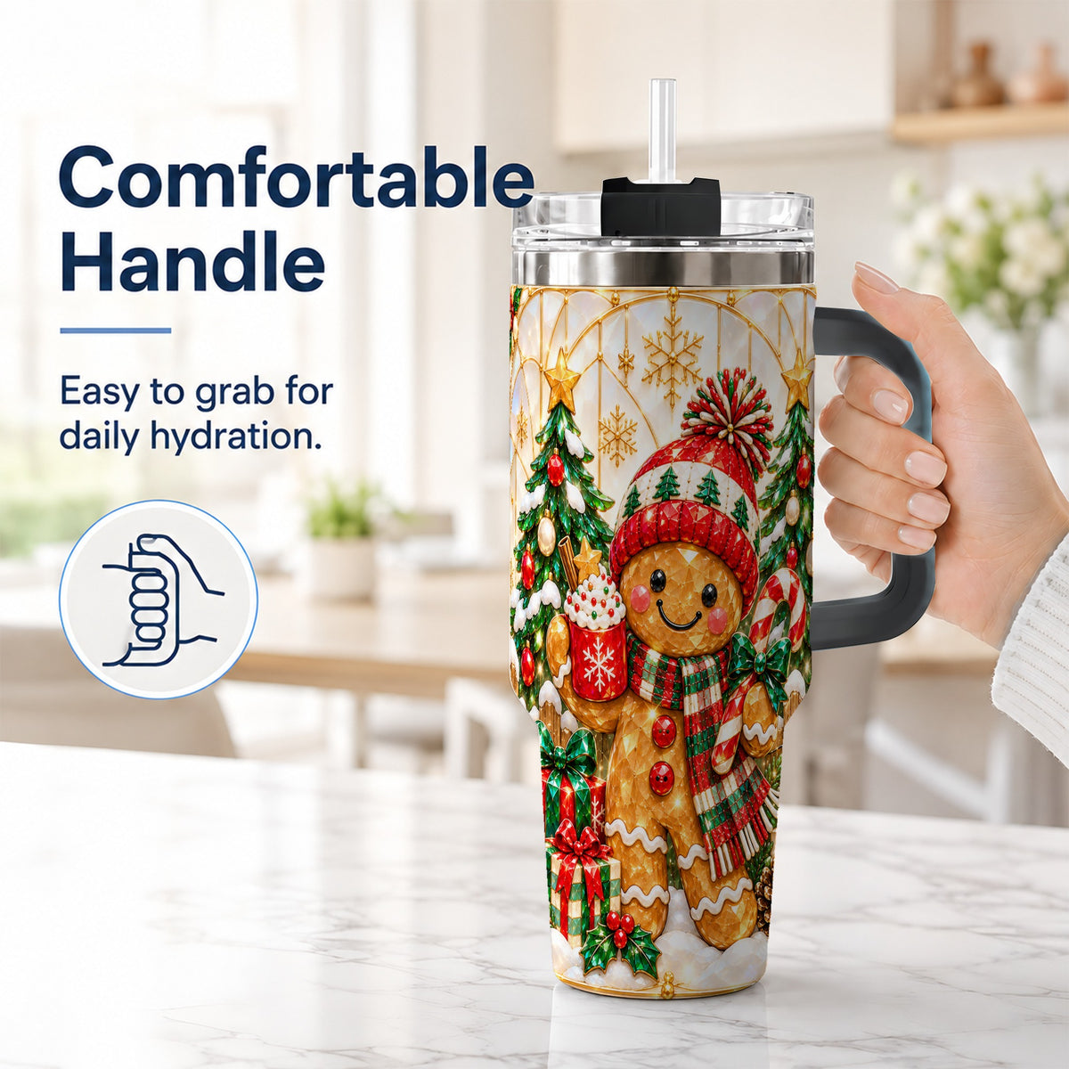 #pl[40oz|Black] Gingerbread Christmas 40oz Tumbler, Winter Tumbler with Handle