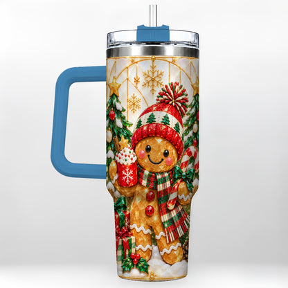 #pl[40oz|Blue] Gingerbread Christmas 40oz Tumbler, Winter Tumbler with Handle