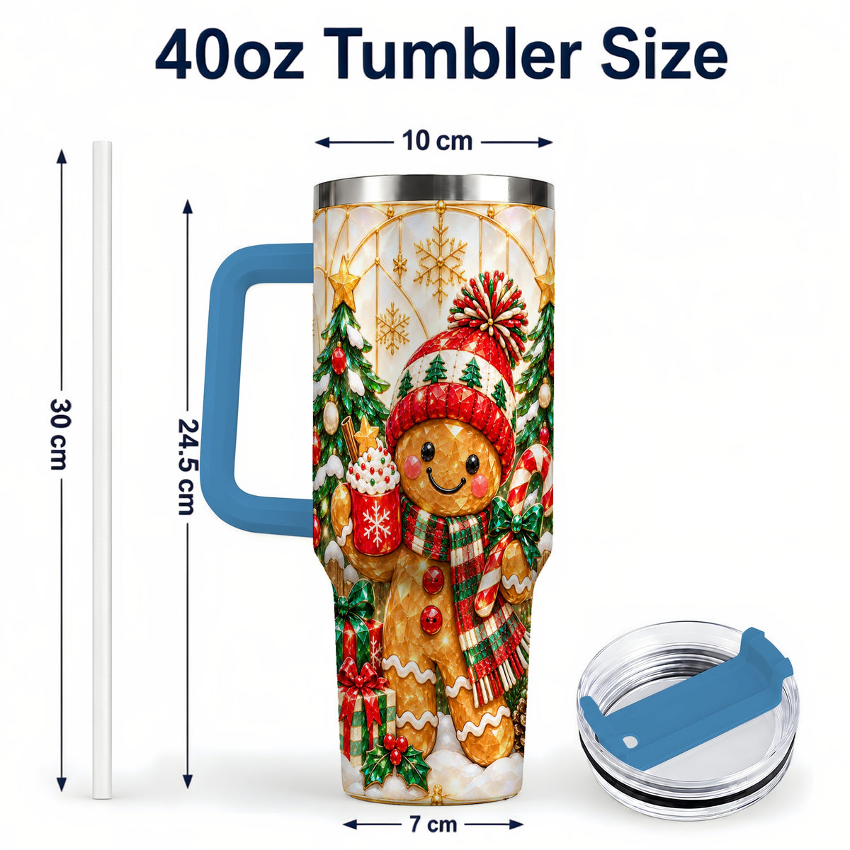 #pl[40oz|Blue] Gingerbread Christmas 40oz Tumbler, Winter Tumbler with Handle